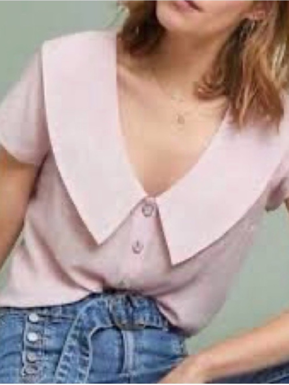 Maeve for Anthropologie blush pink button-down blouse with a large collar